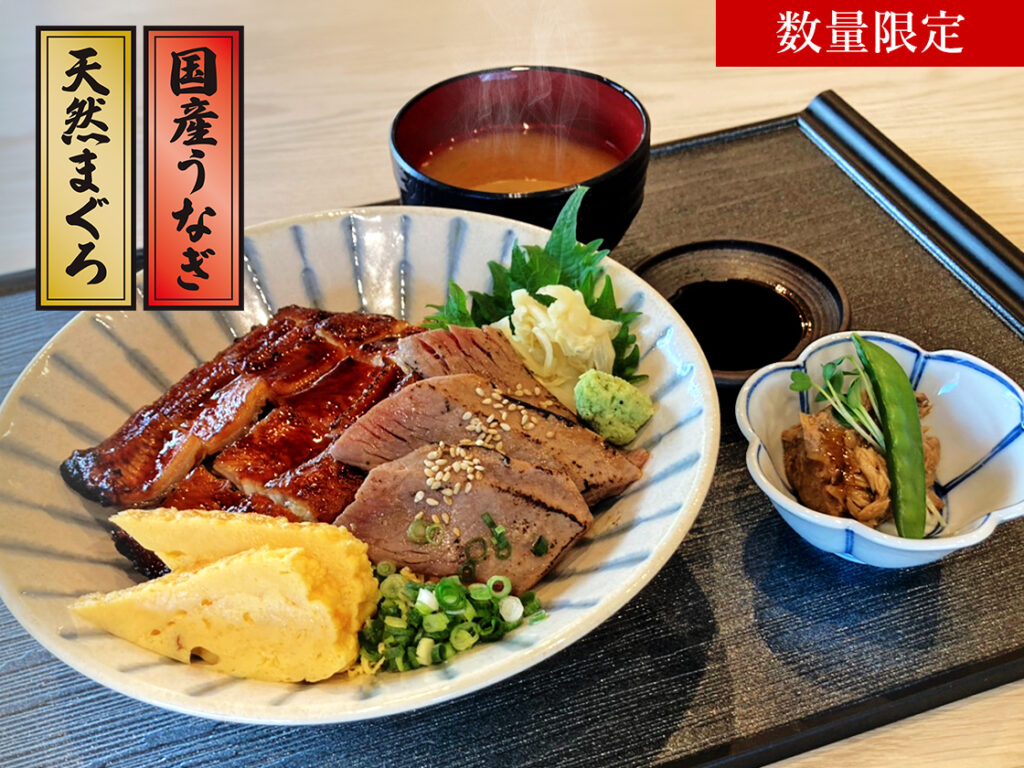 南まぐろと本まぐろ静岡本店の国産うなぎと天然まぐろ漬け炙り丼