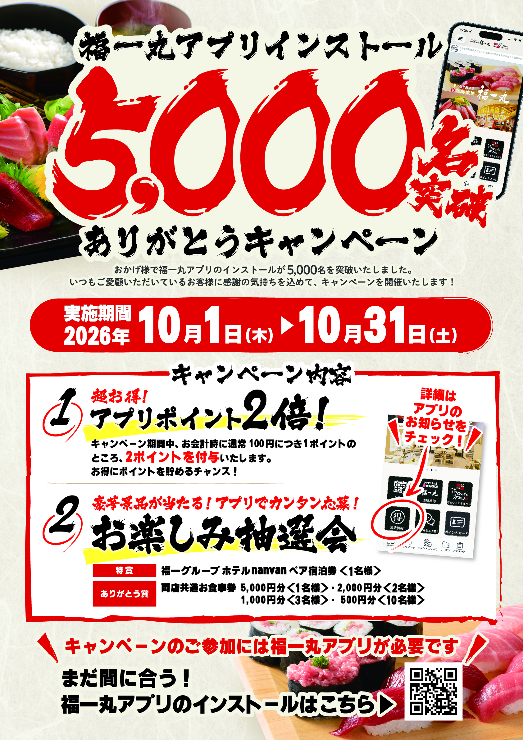 南まぐろと本まぐろ静岡本店アプリ5000人突破ありがとうキャンペーン